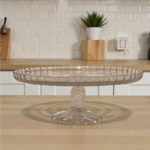 Vintage Walthar Glas Komet Crystal Cake Stand Platter Frosted Sunflower 11 3/4”